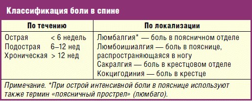 Классификация боли в спине Классификация боли в спине